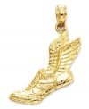 Cross the finish line in style. This sporty running shoe and wings charm is perfect for the aspiring Carl Lewis. Crafted in textured 14k gold. Chain not included. Approximate length: 1 inch. Approximate width: 3/5 inch.