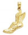 Cross the finish line in style. This sporty running shoe and wings charm is perfect for the aspiring Carl Lewis. Crafted in textured 14k gold. Chain not included. Approximate length: 1 inch. Approximate width: 3/5 inch.