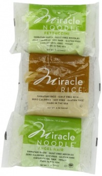 Miracle Noodle 6 bag Variety Pack, 44-Ounces (Includes: 2 Shirataki Angel Hair, 2 Shirataki Rice & 2 Shirataki Fettuccini)