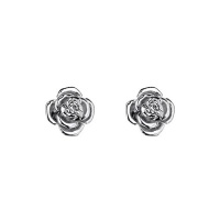 .925 Sterling Silver Rhodium Plated Rose Flower CZ Stud Earrings with Screw-back for Children & Women