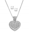 Polish your look with a sparkling jewelry set. This matching combo from Charter Club features a heart-shaped pendant encrusted with cubic zirconia accents and a pair of round-cut cubic zirconia studs. Crafted in silver tone mixed metal. Approximate length: 16 inches + 2-inch extender. Approximate drop: 1-1/2 inches. Approximate earring diameter: 1/4 inch.