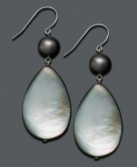 Elegance doesn't have to be demure. Add polish and punch with these bold drops featuring cultured freshwater pearl (9-9-1/2 mm) and teardrop-shaped black mother-of-pearl. Earrings set in sterling silver. Approximate drop: 2 inches. Elegance doesn't have to be demure. Add polish and punch with these bold drops featuring cultured freshwater pearl (9-9-1/2 mm) and teardrop-shaped black mother-of-pearl. Earrings set in sterling silver. Approximate drop: 2 inches.