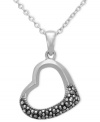 Revel in romance. Genevieve & Grace's pretty open-cut heart pendant shimmers with the addition of marcasite along the bottom edge. Set in sterling silver setting. Approximate length: 18 inches. Approximate drop: 1-1/8 inches.