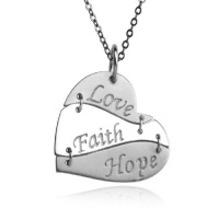 Sterling Silver Matte Finish Love, Faith, Hope Heart Pendant Necklace, 18 Sterling Silver Matte Finish Love, Faith, Hope Heart Pendant Necklace, 18