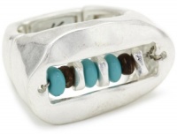 Kenneth Cole New York Urban Seychelle Turquoise-Color and Brown Bead Inlayed Silver Stretch Ring, Size 7.5