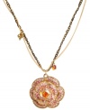 Radiant rose. Betsey Johnson's antique gold tone mixed metal necklace features a gold-tone rose pendant that's covered in ombre pave crystals. Gold-tone and black necklace chains add depth. Approximate length: 16 inches + 3-inch extender. Approximate drop: 1-3/4 inches.