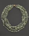 A bold five-strand necklace in a mix of prehnite and green amethyst from Lara Gold for LTC.