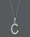 Spell it out in sparkle! This personalized initial charm necklace makes the perfect gift for Carrie or Carolyn. Features sparkling, round-cut diamond accents. Setting and chain crafted in 14k white gold. Approximate length: 18 inches. Approximate drop: 1/2 inch.