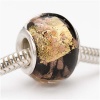 Murano Style Glass Silver & Gold Foil Lampwork Bead Fits Pandora Black 13mm (1)