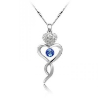 Jewelry Locker Blue and Clear Swarovski Crystals Heart Swirl Necklace Jewelry Locker Blue and Clear Swarovski Crystals Heart Swirl Necklace
