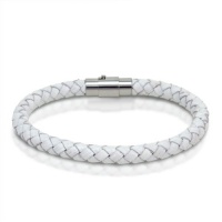 Ladies Braided White Leather Bracelet with Stainless Steel Magnetic Locking Clasp 6mm 7 1/2 inches Ladies Braided White Leather Bracelet with Stainless Steel Magnetic Locking Clasp 6mm 7 1/2 inches