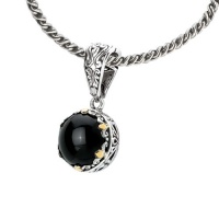 925 Silver & Round Onyx Cabochon Pendant with 18k Gold Accents