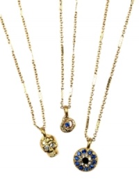 Mystical and mysterious, RACHEL Rachel Roy's trio necklace conveys edgy glamour with skull, snake and evil eye pendants. Made in gold tone mixed metal with glass crystal accents. Approximate length: 18 inches + 2-inch extender. Approximate drop: 1/2 inch to 1 inch. Mystical and mysterious, RACHEL Rachel Roy's trio necklace conveys edgy glamour with skull, snake and evil eye pendants. Made in gold tone mixed metal with glass crystal accents. Approximate length: 18 inches + 2-inch extender. Approximate drop: 1/2 inch to 1 inch.