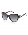 The Mediterranean flower sunglasses are as timeless and sophisticated as BVLGARI exquisite jewelry. Reflections of luxuriant petals, this cat eye style in black has grey, gradient lenses and features elegant Swarovski crystals at the temples.