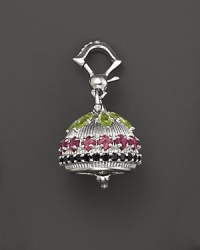 Inspired by Zen philosophy, this intricately detailed, matte sterling silver meditation bell from Paul Morelli is set with peridot, pink rhodolite and black spinel. Inspired by Zen philosophy, this intricately detailed, matte sterling silver meditation bell from Paul Morelli is set with peridot, pink rhodolite and black spinel.
