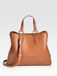 A classic design in supple leather with a detachable shoulder strap.Double top handles, 7 dropDetachable adjustable shoulder strap, 21-23½ dropOpen topProtective metal feetThree inner compartmentsOne inside zip pocketTwo inside open pocketsSatin lining15½W X 13H X 5¾DMade in Italy A classic design in supple leather with a detachable shoulder strap.Double top handles, 7 dropDetachable adjustable shoulder strap, 21-23½ dropOpen topProtective metal feetThree inner compartmentsOne inside zip pocketTwo inside open pocketsSatin lining15½W X 13H X 5¾DMade in Italy
