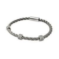 .925 Sterling Silver Rhodium Plated Cubic Zirconia 3 Bar Cable Italian Bracelet Band with Magnetic Lock - 7 Inches .925 Sterling Silver Rhodium Plated Cubic Zirconia 3 Bar Cable Italian Bracelet Band with Magnetic Lock - 7 Inches