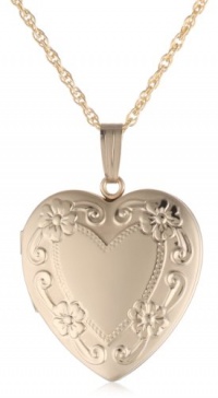 14k Yellow Gold Filled Engraved Heart Locket, 20 14k Yellow Gold Filled Engraved Heart Locket, 20