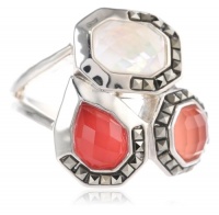 Judith Jack Caliente Sterling Silver Marcasite and Coral Cluster Ring, Size 7 Judith Jack Caliente Sterling Silver Marcasite and Coral Cluster Ring, Size 7