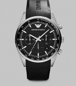 A smooth, logo-embossed rubber strap lends contemporary style to this classic chronograph design, in a stainless steel case with a black matte finish.Chronograph movementRound bezelWater resistant to 5ATMDate display at 5 o'clock Second handStainless steel case: 43mm(1.69)Rubber strap braceletImported