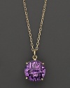 An elegant amethyst pendant necklace in 18 Kt. yellow gold. With Roberto Coin's signature ruby accents.