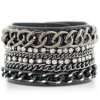 CHAIN W/CRYSTAL BLK LEATHER Shimmering Black Patent Leather Rhinestone Encrusted Chain Cuff Bracelet