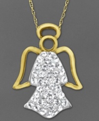 The perfect present for a true angel. Kaleidoscope's meaningful angel pendant features a detailed cut-out shape with wings and halo and a body encrusted by sparkling white crystals with Swarovski Elements. Set in 18k gold over sterling silver. Approximate length: 18 inches. Approximate drop: 1 inch. The perfect present for a true angel. Kaleidoscope's meaningful angel pendant features a detailed cut-out shape with wings and halo and a body encrusted by sparkling white crystals with Swarovski Elements. Set in 18k gold over sterling silver. Approximate length: 18 inches. Approximate drop: 1 inch.
