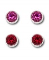 Bright idea: Add a playful pop of color to your look with Swarovski's stylish set of vibrant crystal stud earrings. Featuring colored crystals in fuchsia and red, they're set in silver tone mixed metal. Approximate diameter: 2/10 inch.