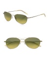 A revised look for the classic aviator style, designed with double-bridge detail and metal frames. Available in gold frames with gradient peridot lenses. 100% UV protective Imported 