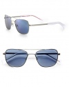 Vintage inspired, double-bridge style handcrafted of lightweight metal. Available in brushed silver frames with blue quartz photochromic lenses.Metal100% UV ProtectionImported