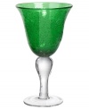 The eye-catching Iris goblet makes a big impact in any setting with a bright emerald tint and tiny bubbles trapped in dishwasher-safe glass. From Artland.