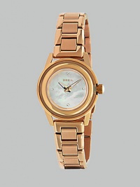 From the Orchestra Collection. A classic style in a modern rose gold color with four dazzling Swarovski crystal markers. Quartz movementWater resistant to 10 ATMRound rose goldtone ion-plated stainless steel case, 28mm (1.1) Multi-layered bezelRose mother-of-pearl dialFour Swarovski crystal markersRose goldtone ion-plated stainless steel link braceletImported From the Orchestra Collection. A classic style in a modern rose gold color with four dazzling Swarovski crystal markers. Quartz movementWater resistant to 10 ATMRound rose goldtone ion-plated stainless steel case, 28mm (1.1) Multi-layered bezelRose mother-of-pearl dialFour Swarovski crystal markersRose goldtone ion-plated stainless steel link braceletImported