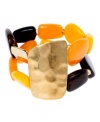 Sport some Autumnal color. Kenneth Cole New York's stylish stretch bracelet combines two rows of geometric beads in brown, gold, yellow and orange hues. Textured bar accents crafted from gold tone mixed metal. Bracelet stretches to fit wrist. Approximate length: 7-1/2 inches.