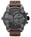 Classic leather lends a stylish touch to this industrial-tough chronograph watch from Diesel.