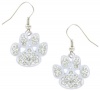 Paw Print White Pave Crystal & Enamel Dangle Earrings