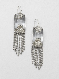 From the Teatro Moderne Collection. Beautifully hand-crafted lucite accented with sparkling Swarovski crystals and an elegant ball chain fringe. LuciteSwarovski crystalsRhodium-platedDrop, about 3Hook backMade in USA From the Teatro Moderne Collection. Beautifully hand-crafted lucite accented with sparkling Swarovski crystals and an elegant ball chain fringe. LuciteSwarovski crystalsRhodium-platedDrop, about 3Hook backMade in USA
