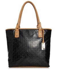 For logo loving fashionistas, this monogram-embossed tote from Marc Fisher is this season's ultimate it-bag. Contrast trim and signature hardware turn up the charm, while the generous interior stows your essentials with ease. For logo loving fashionistas, this monogram-embossed tote from Marc Fisher is this season's ultimate it-bag. Contrast trim and signature hardware turn up the charm, while the generous interior stows your essentials with ease.