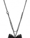 Betsey Johnson Iconic Jet Filigree Bow Long Pendant Necklace