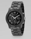 Black polished ceramic chronograph with black glossy dial. Water-resistant to 5 ATM Round case, 38mm, 1.5 Three sub dials Number and stick markers Date display Second hand Single deployant buckle Imported