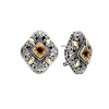 925 Silver & Citrine Ornate Scroll Earrings with 18k Gold Accents