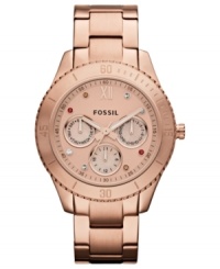 Wear some warmth this season with this rosy Stella collection watch, by Fossil. Wear some warmth this season with this rosy Stella collection watch, by Fossil.