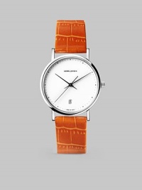 From the Koppel Collection. A vibrant alligator-embossed strap punctuates this sporty yet elegant timepiece.Quartz movement Water-resistant to 3 ATM Stainless steel case, 32mm (1.25) White dial Date display at 6 o'clock Second hand Alligator-embossed calfskin strap Comes with extra black calfskin strap Made in Switzerland From the Koppel Collection. A vibrant alligator-embossed strap punctuates this sporty yet elegant timepiece.Quartz movement Water-resistant to 3 ATM Stainless steel case, 32mm (1.25) White dial Date display at 6 o'clock Second hand Alligator-embossed calfskin strap Comes with extra black calfskin strap Made in Switzerland