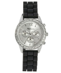 Balance out a glitzy watch with this sporty black strap. By Style&co. Black silicone strap and round silver tone mixed metal case. Bezel embellished with crystal accents. Brushed silver tone dial features numeral at twelve o'clock, stick indices, three multifunctional subdials, three luminous hands, logo and black accents. Quartz movement. Two-year limited warranty. Balance out a glitzy watch with this sporty black strap. By Style&co. Black silicone strap and round silver tone mixed metal case. Bezel embellished with crystal accents. Brushed silver tone dial features numeral at twelve o'clock, stick indices, three multifunctional subdials, three luminous hands, logo and black accents. Quartz movement. Two-year limited warranty.