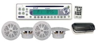 PYLE PLCD6MRKT Waterproof Marine AM/FM/CD Player Receiver with 4 x 5.25-Inch Speakers and Splash-Proof Radio Cover (White) PYLE PLCD6MRKT Waterproof Marine AM/FM/CD Player Receiver with 4 x 5.25-Inch Speakers and Splash-Proof Radio Cover (White)