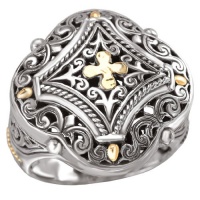 925 Silver Filigree Cross Design Ring with 18k Gold Accents- Sizes 6-8 925 Silver Filigree Cross Design Ring with 18k Gold Accents- Sizes 6-8