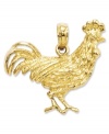 One small reminder to put forth your confidence, this 14k gold rooster charm makes this statement with carved intricacy. Chain not included. Approximate drop length: 4/5 inch. Approximate drop width: 9/10 inch.