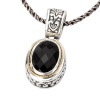 925 Silver & Faceted Onyx Oval Pendant with 18k Gold Accents