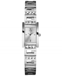 Sport your GUESS appreciation with this unique timepiece designed with G-shaped bracelet links embellished with crystal accents. Sport your GUESS appreciation with this unique timepiece designed with G-shaped bracelet links embellished with crystal accents.