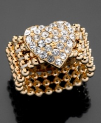 Roll on a rockin' ring. This GUESS stretch ring features a crystal-accented heart and pretty goldtone mixed metal beads. Roll on a rockin' ring. This GUESS stretch ring features a crystal-accented heart and pretty goldtone mixed metal beads.