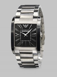 A modern classic designed with subtle Roman numeral markers and a sophisticated, stainless steel square bezel. Square bezel Quartz movement Water resistant to 3 ATM Stainless steel case: 36mm X 34.5mm (1.36) Stainless steel bracelet: 28mm (1.10) Imported A modern classic designed with subtle Roman numeral markers and a sophisticated, stainless steel square bezel. Square bezel Quartz movement Water resistant to 3 ATM Stainless steel case: 36mm X 34.5mm (1.36) Stainless steel bracelet: 28mm (1.10) Imported